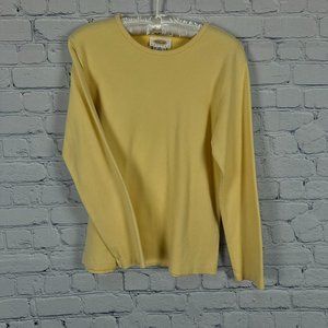 Talbots Petites Women's Rib Knit Long Sleeve Top, Size Medium, Yellow
